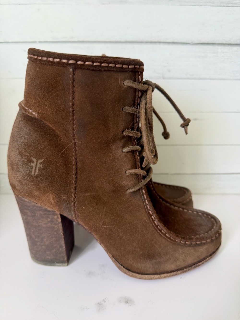 Frye Women’s Parker Toe Brown Suede Ankle Boot Heel Lace-up Size US 7.5